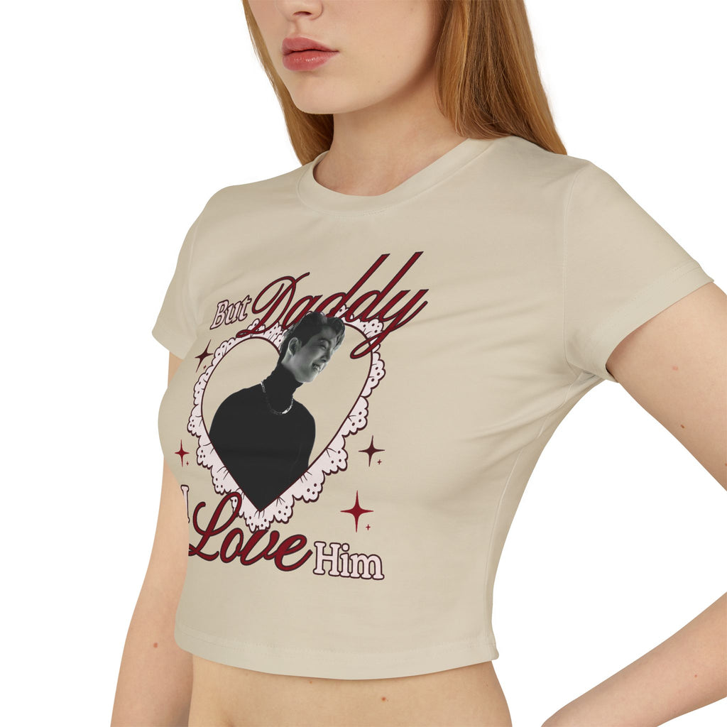 BTS Jungkook Inspired White Crop Top But Daddy I Love Him Y2K Aesthetic Tee for Concerts & Everyday Streetwear