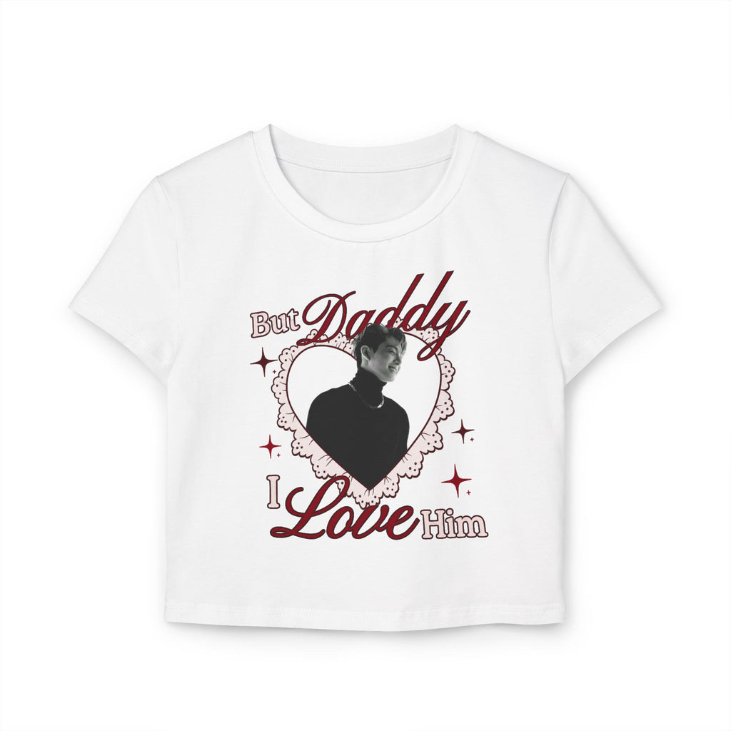 BTS Jungkook Inspired White Crop Top But Daddy I Love Him Y2K Aesthetic Tee for Concerts & Everyday Streetwear