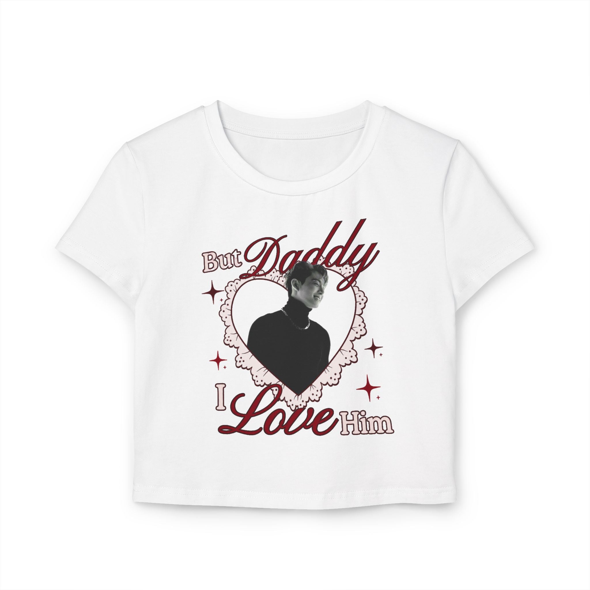 BTS Jungkook Inspired White Crop Top But Daddy I Love Him Y2K Aesthetic Tee for Concerts & Everyday Streetwear