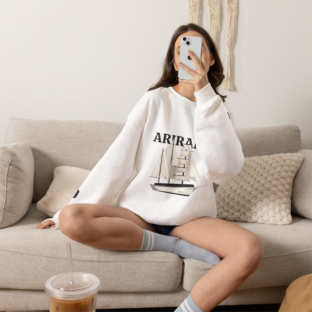Arirang Sailboat Graphic Sweatshirt | BTS swim graphic in the back