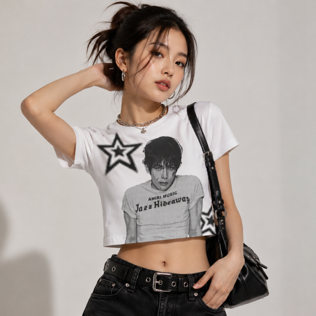 Taehyung/V Monochrome Portrait Graphic Crop Top