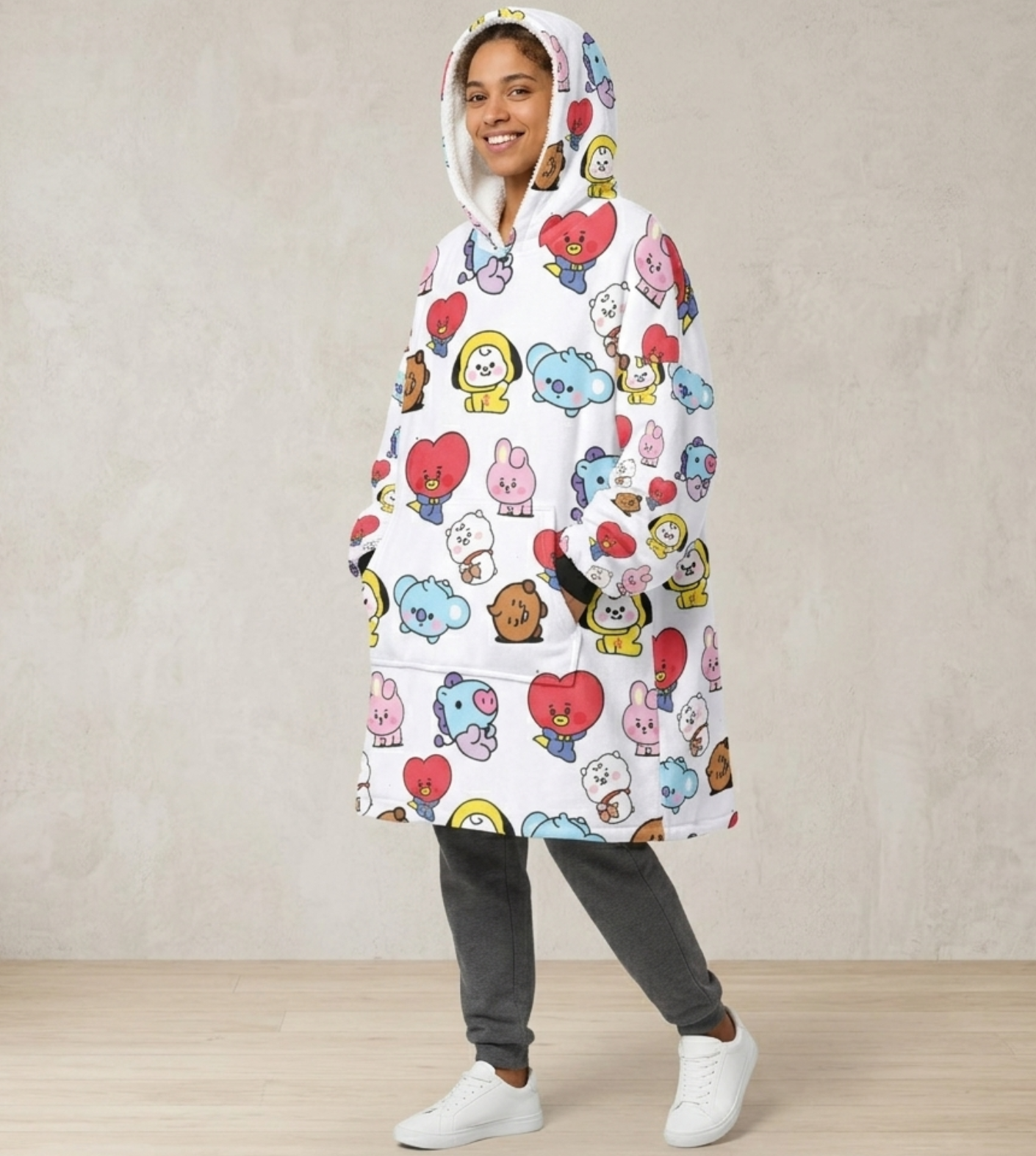 BT21 Character Pattern Hooded Blanket