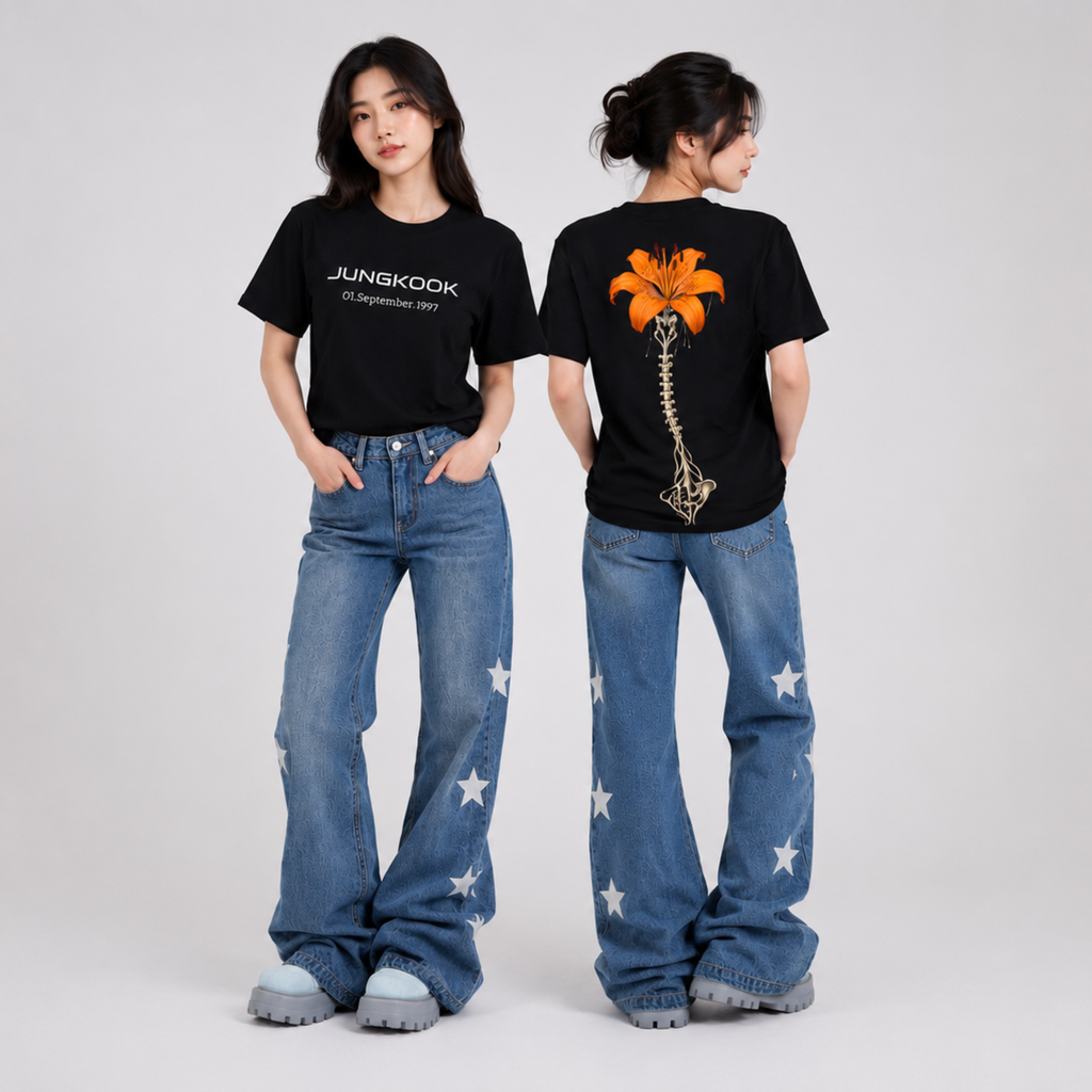 Jungkook tiger lily tattoo T-shirt| Jungkook birthday print
