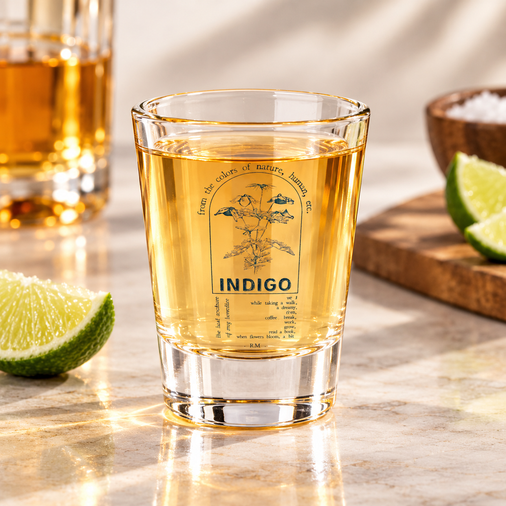 RM Indigo Stamp Shot Glass — 1.5 oz BTS