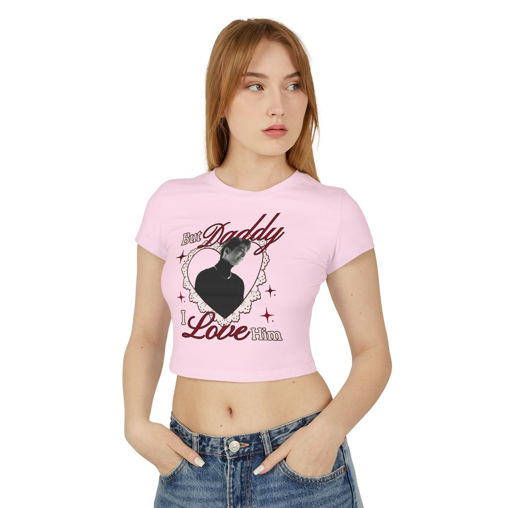 BTS Jungkook Inspired White Crop Top But Daddy I Love Him Y2K Aesthetic Tee for Concerts & Everyday Streetwear