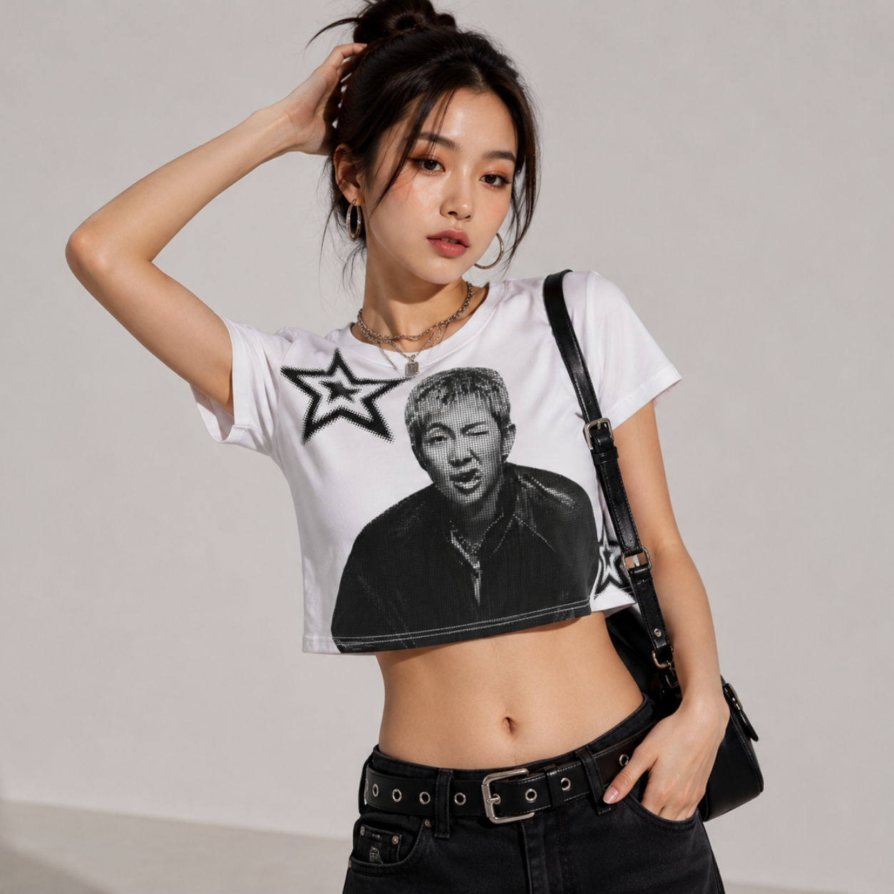 Namjoon/RM Monochrome Portrait Graphic Crop Top