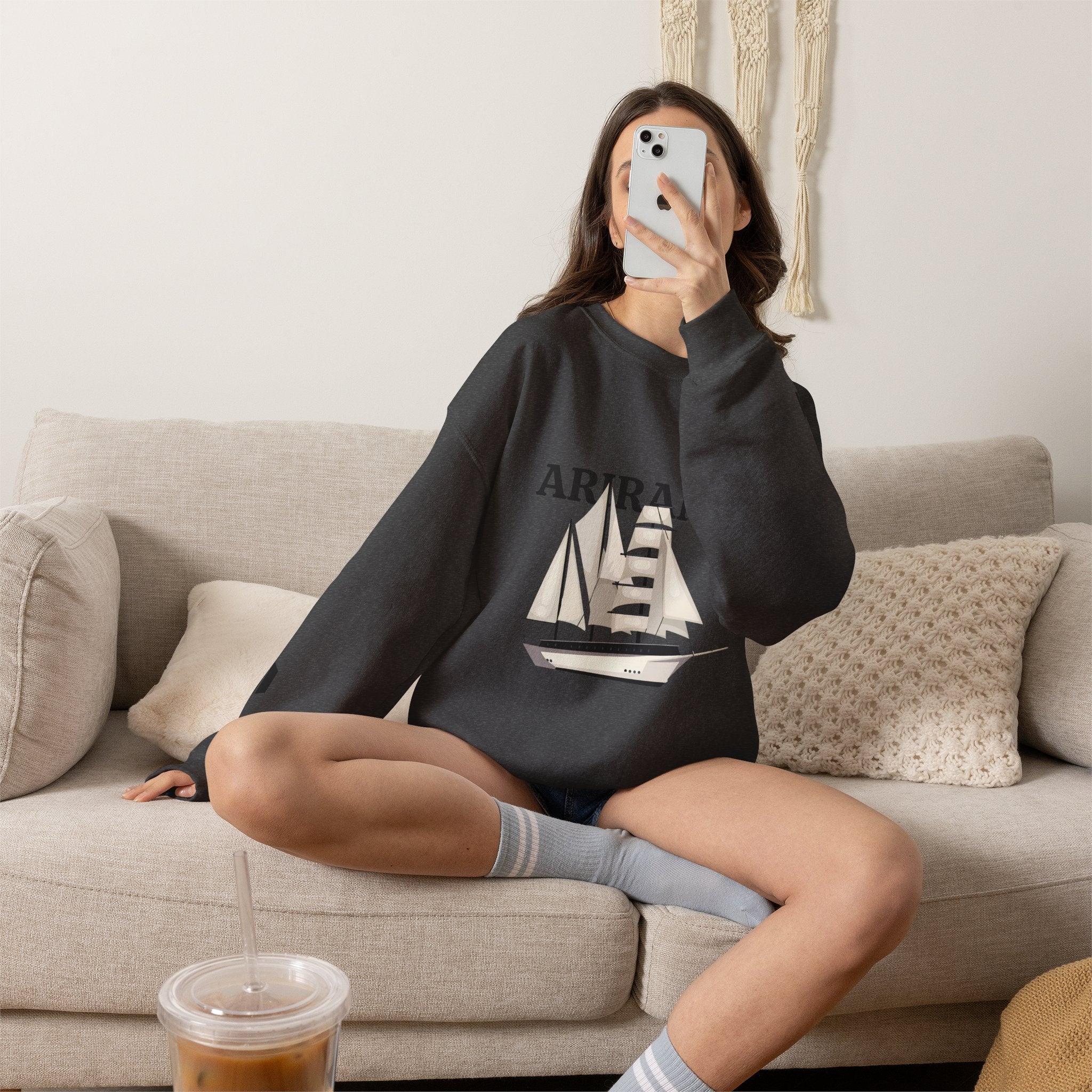 Arirang Sailboat Graphic Sweatshirt | BTS swim graphic in the back