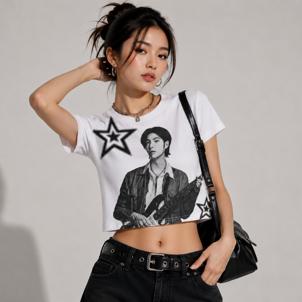 Yoongi/Suga Monochrome Portrait Graphic Crop Top