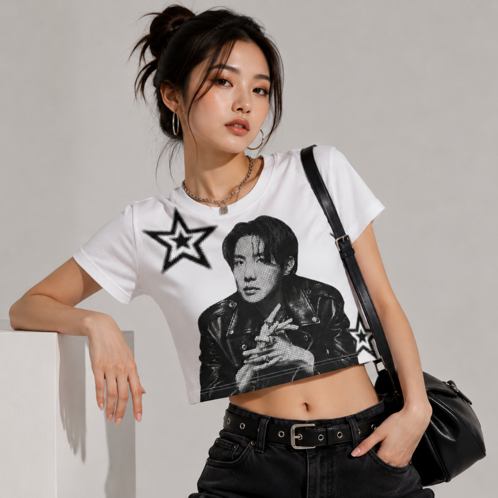 J-hope Monochrome Portrait Graphic Crop Top